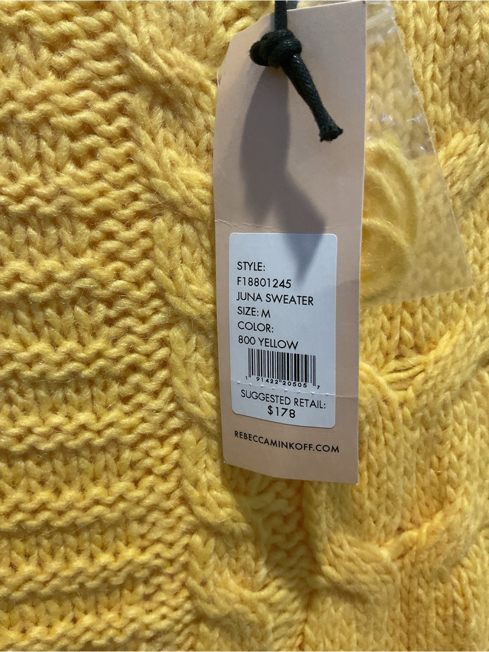 Rebecca Minkoff Juna Yellow Cable Knit Scoop Sweater NWT - Picture 6 of 6